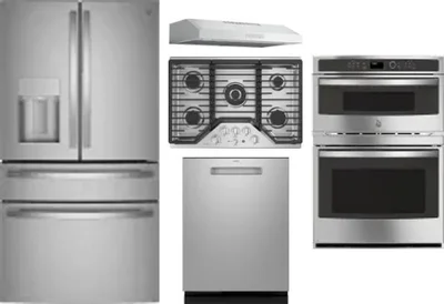 5 Piece Package Includes Refrigerator, Cooktop, Wall Oven, Hood And Dishwasher